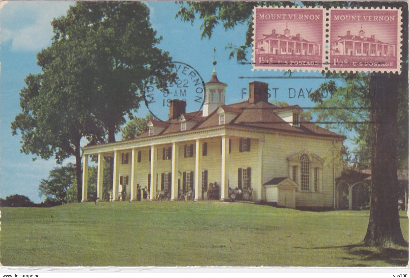 MOUNT VERNON- THE PRESIDENTIAL RESIDENCE, CM, MAXICARD, CARTES MAXIMUM, OBLIT FDC, 1956, USA - Maximum Cards