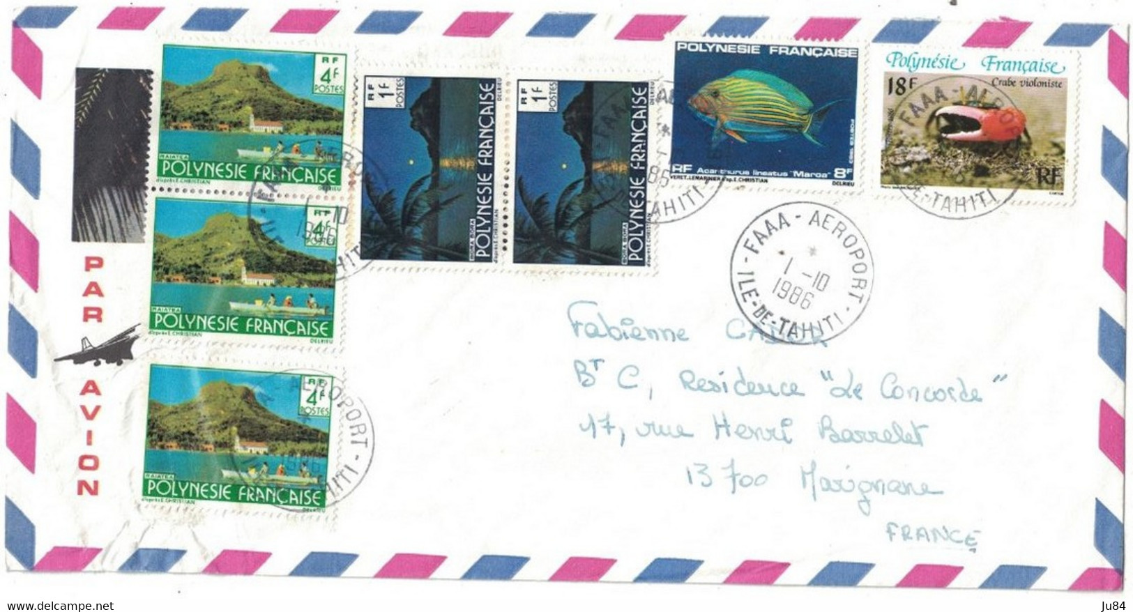 Océanie - Ile De Tahiti - FAAA Aéroport - Lettre Avion Pour Marignane (France) - Bel Affranchissement - 1 Octobre 1986 - Tahití