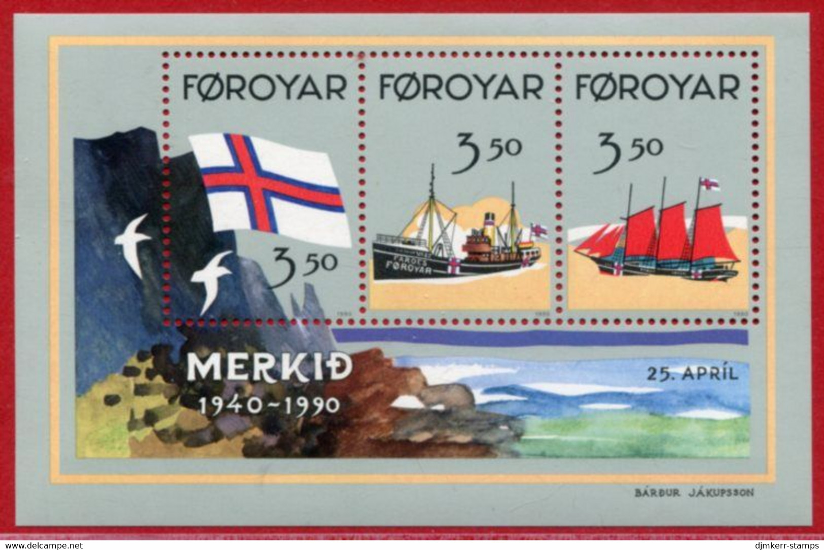 FAROE IS. 1990 Faeroese Flag Block MNH / **.  Michel Block 4 - Faroe Islands