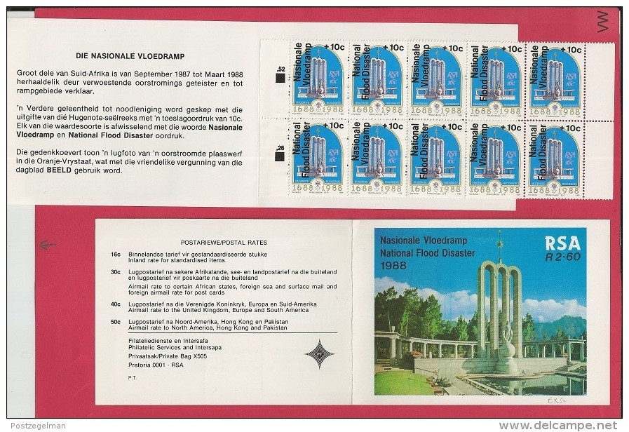 SOUTH AFRICA, 1988, MNH, Booklet 3, Flood Disaster Natal , Sa649, F 3780 - Carnets