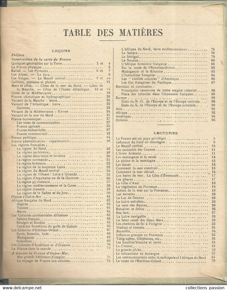 JC, LA FRANCE ET SES COLONIES, 96 Pages, Par H. LE LEAP ,J. BAUDRILLARD, 1938, Certificat D'études, Frais Fr 6.35 E - 12-18 Anni