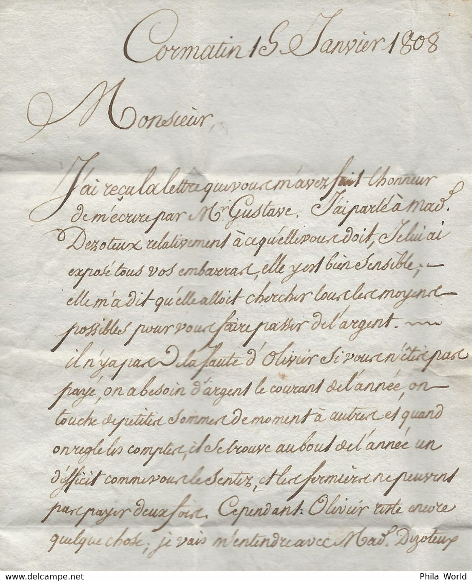 LAC 1808 MARQUE POSTALE 70 BUXY Saône & Loire Lettre CORMATIN Du 15 Janvier 1808 Pour DRACY Près GIVRY (Côte D'Or !!!) - 1801-1848: Precursors XIX