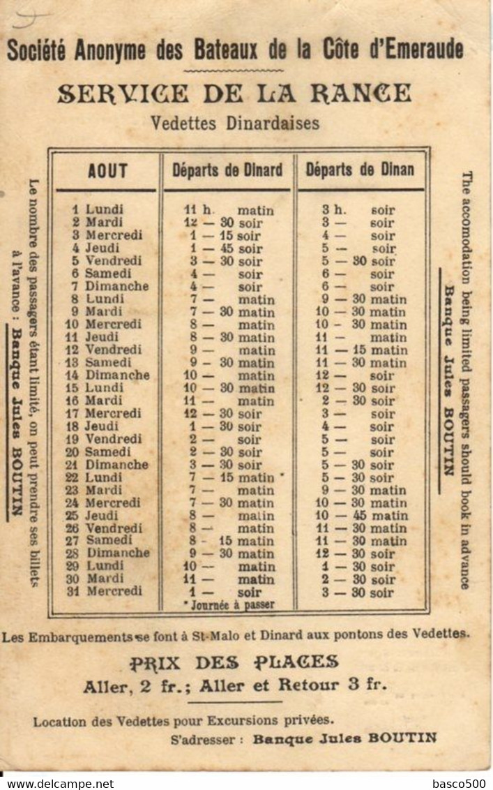 Carte Plan Horaires : Service De La RANCE : DINARD & St MALO - Europa