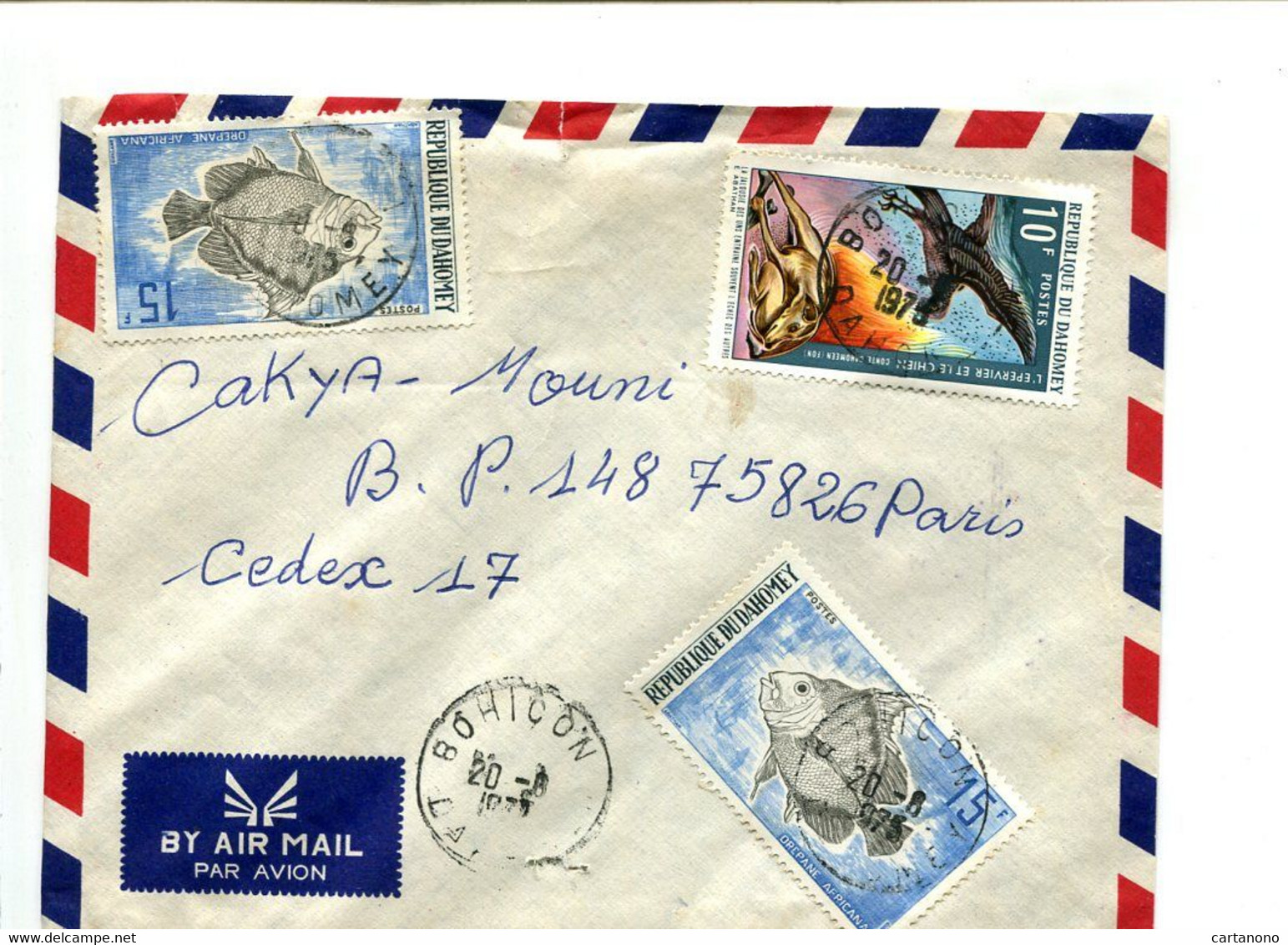 DAHOMEY 1975 - Affranchissement Sur Lettre Par Avion - Poisson / L'épervier Et Le Chien - Benin – Dahomey (1960-...)
