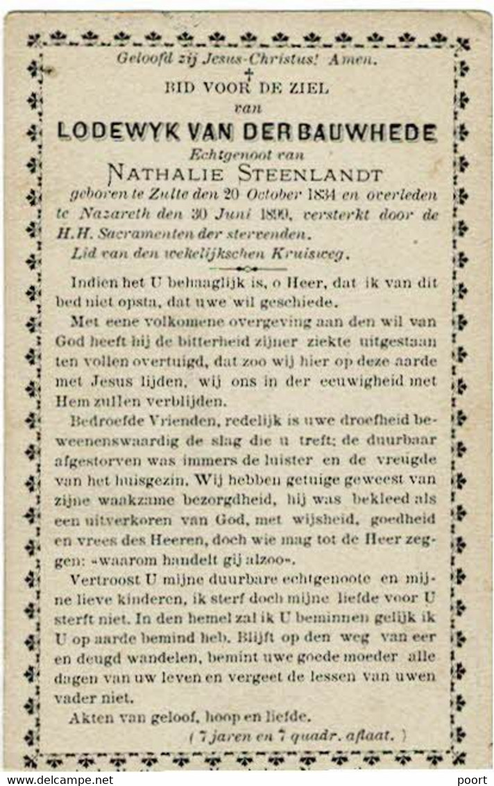 ZULTE / NAZARETH - Lodewijk VAN DER BAUWHEDE - Echtg. Nathalie STEENLANDT - °1834 En +1899 - Imágenes Religiosas