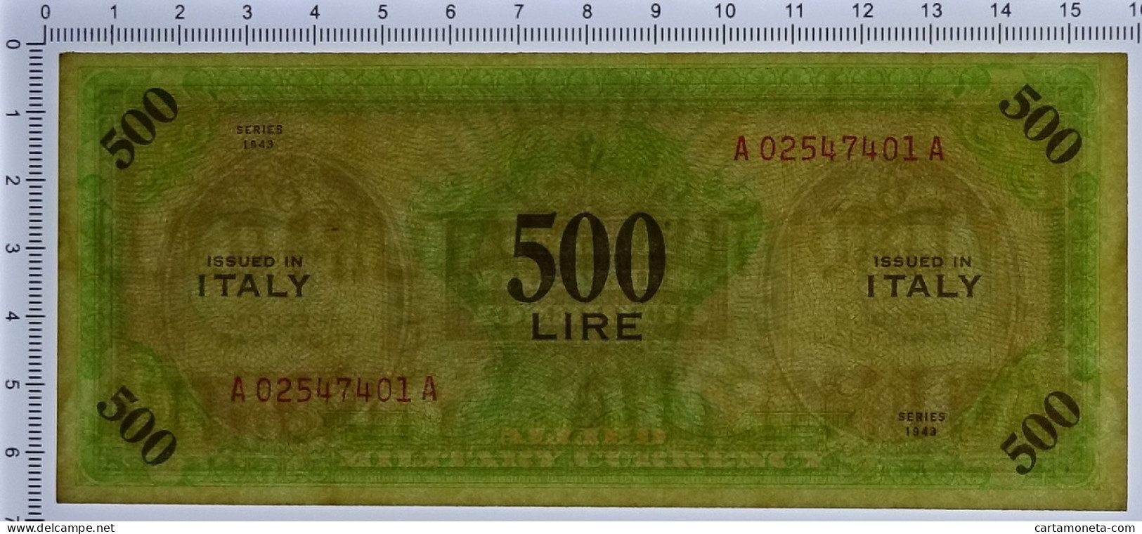 500 LIRE OCCUPAZIONE AMERICANA IN ITALIA MONOLINGUA BEP 1943 SUP - Ocupación Aliados Segunda Guerra Mundial