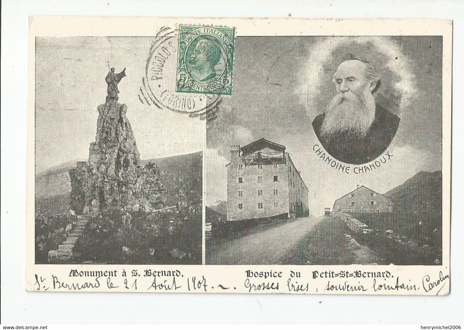 Italie Italia Italy Piemonte Torino Monument A St Bernard Hospice Du Petit Saint Chanoine Chanoux 1907 Cachet La Thuile - Tarjetas Panorámicas