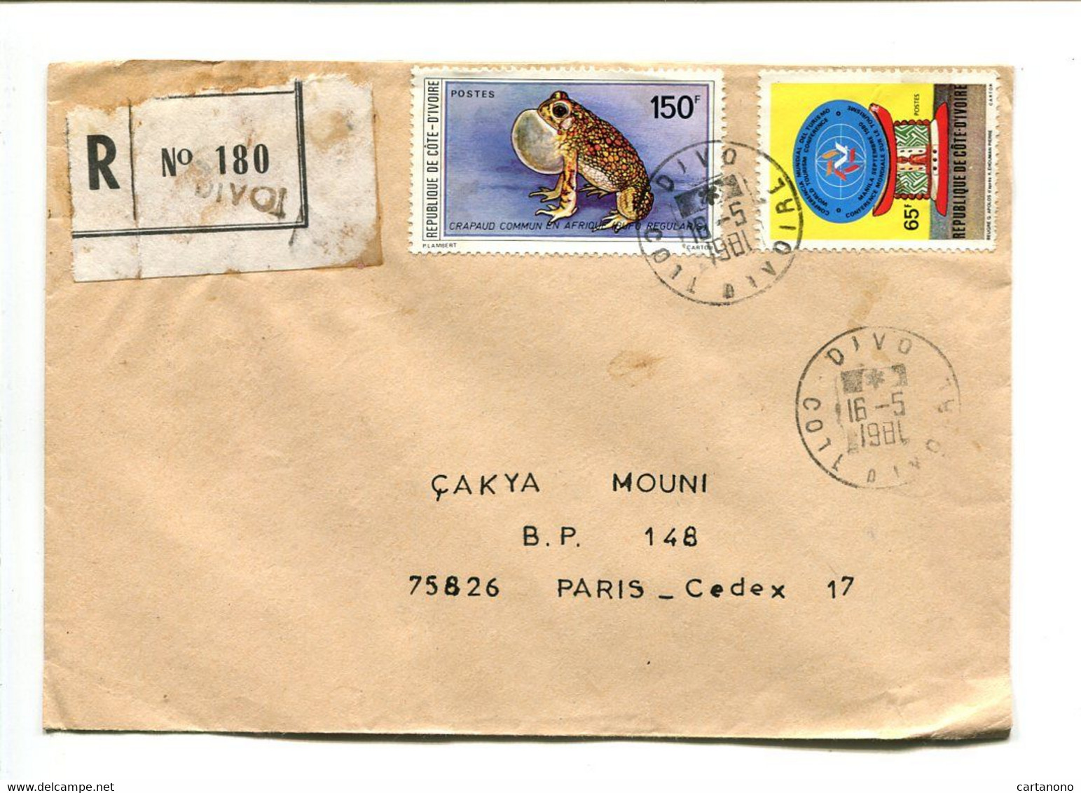 COTE D'IVOIRE 1981- Affr. Sur Lettre Recommandée  -  Animaux /  Grenouille / - Côte D'Ivoire (1960-...)