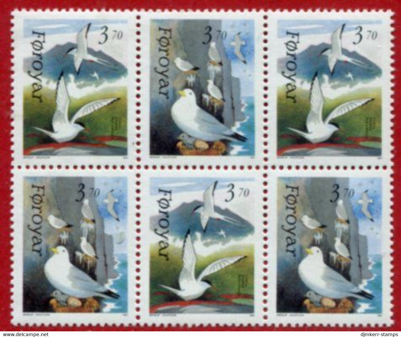 FAROE IS. 1991 Seabirds Block Of 6 Ex Booklet MNH / **.  Michel 221-22 - Faroe Islands