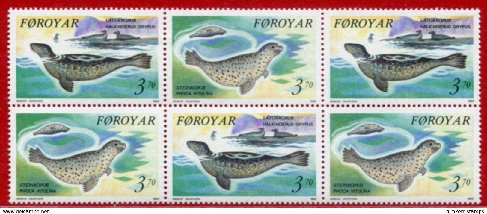 FAROE IS. 1992 Europa: Seals Block Of 5 Ex Booklet MNH / **.  Michel 235-36 - Islas Faeroes