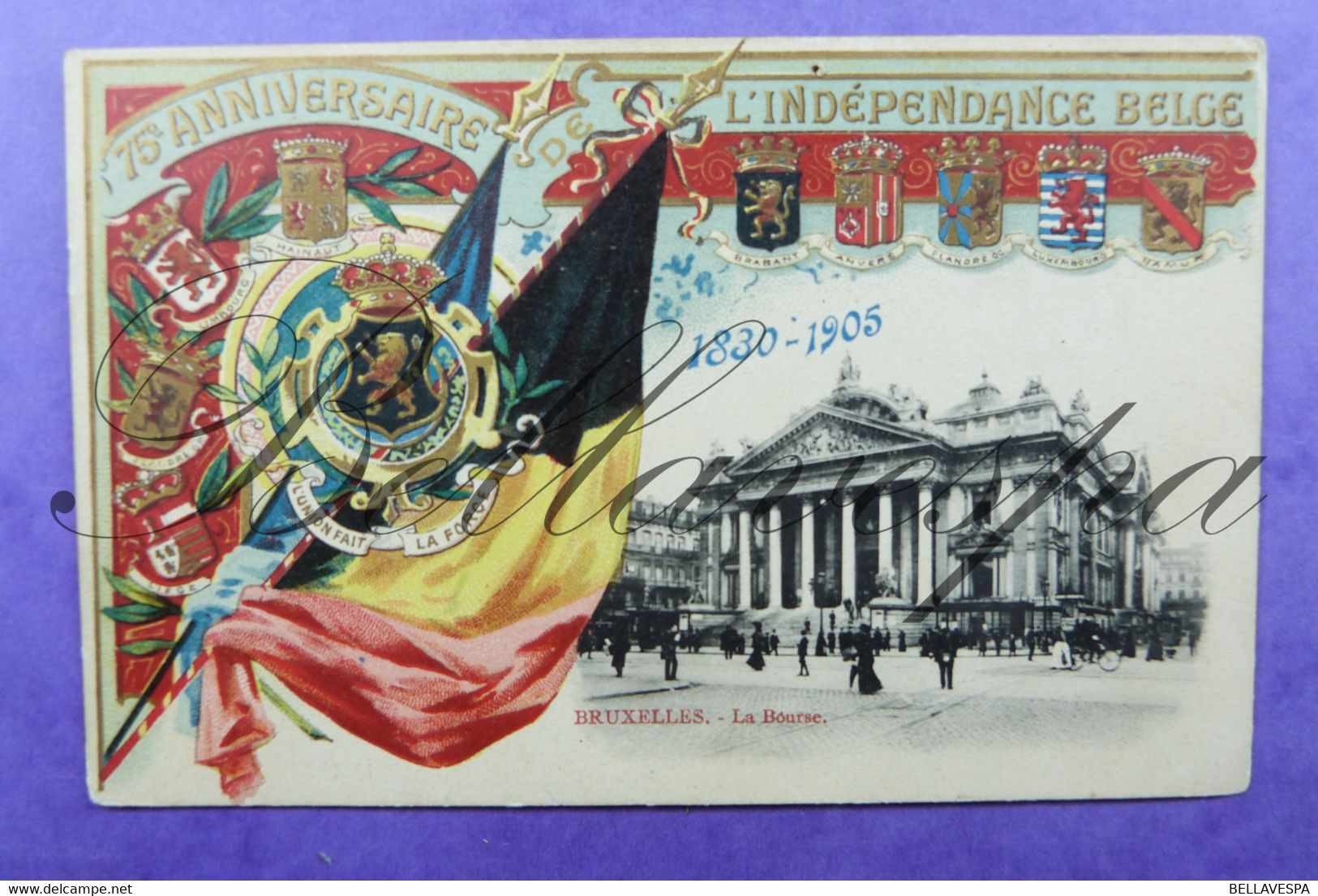 75 E Aniversaire. L'Independance Belge. 1830-1905 Bruxelles La Bourse.  9 Provincies Union Fait La Force - Familles Royales