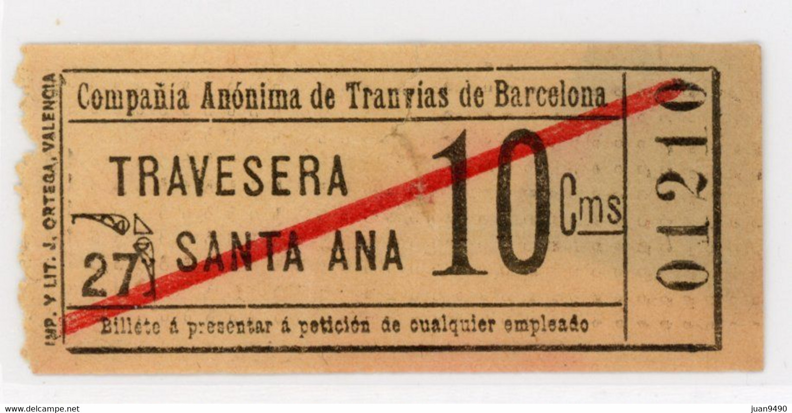 GSC 012 - BILLETE DE TRANVIAS DE BARCELONA - ESPAÑA  // ALREDEDOR DE 1900 //// (TD-2) - Europe