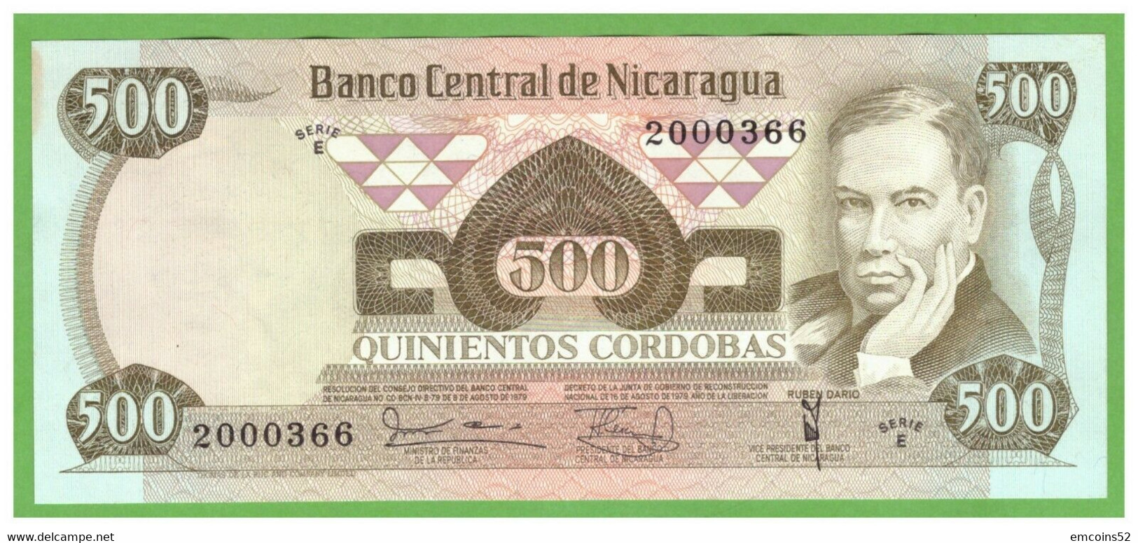 NICARAGUA 500 CORDOBAS 1979  P-138  ABOUT UNC - Nicaragua