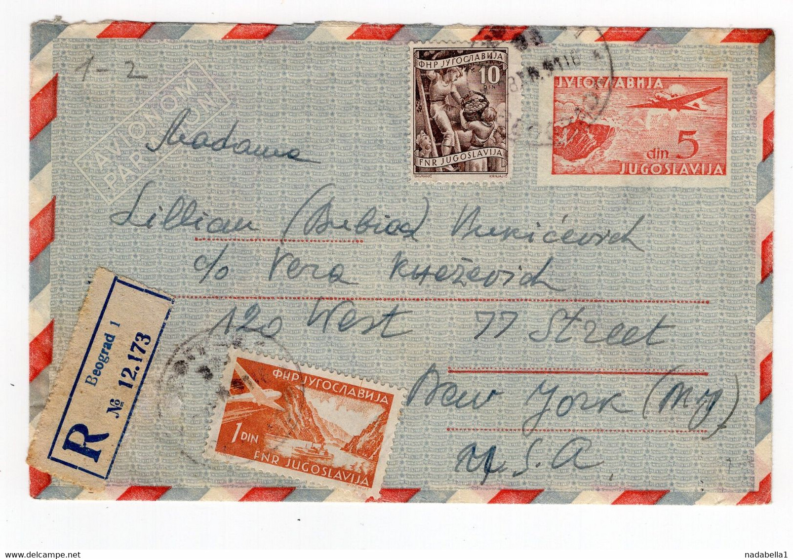 1951. YUGOSLAVIA,SERBIA,BELGRADE,REGISTERED AIRMAIL COVER TO NEW YORK,US - Luftpost