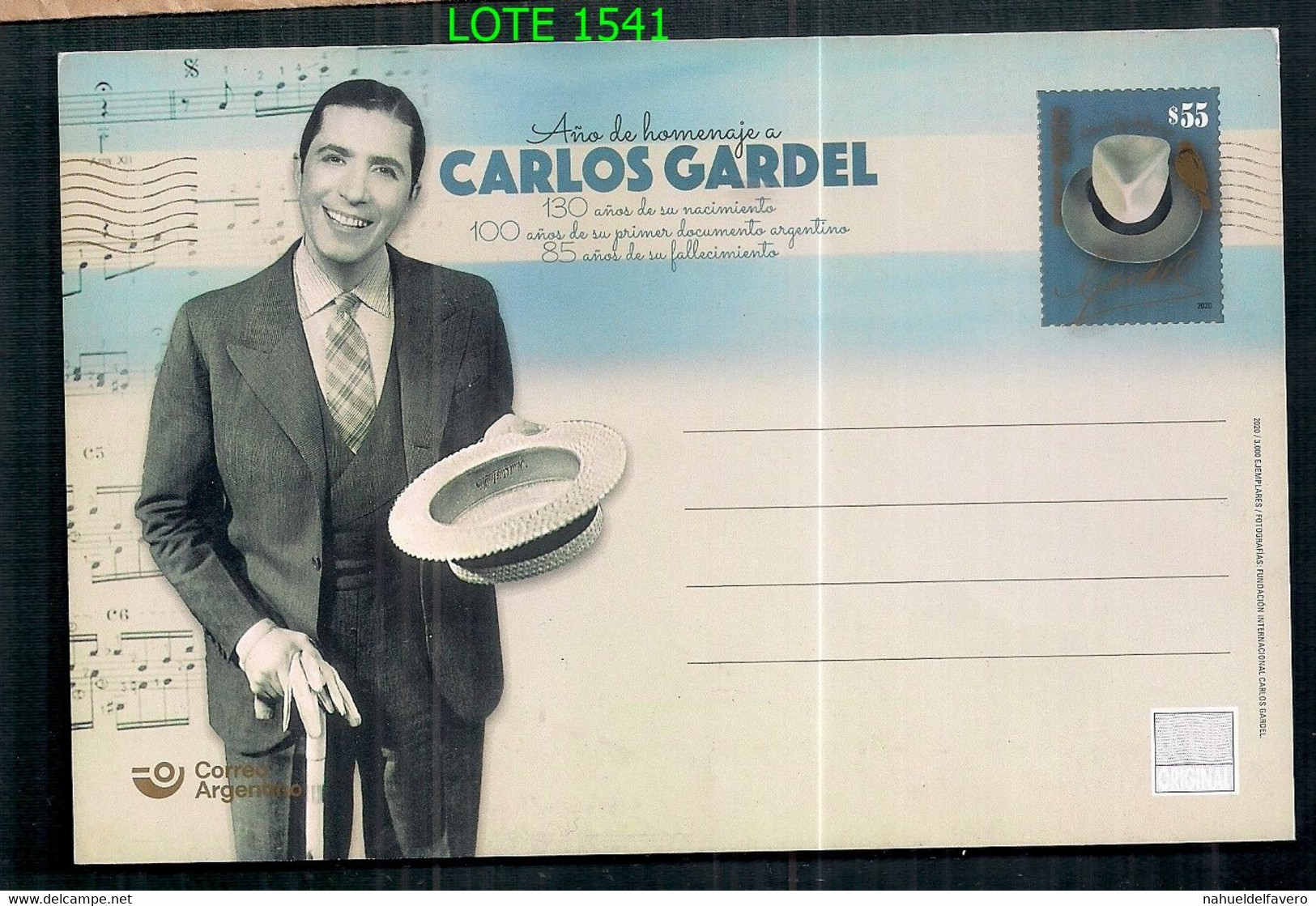 ARGENTINE 2019 CARTE POSTALE PAPETERIE GARDEL - Storia Postale