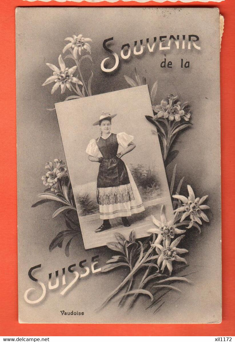 ZNH-17 Litho   Souvenir De La Suisse, Vaudoise Et Edelweiss. Costume Cachet Villars-sur-Ollon 1906 Pour Paris  Jacot. - Ollon