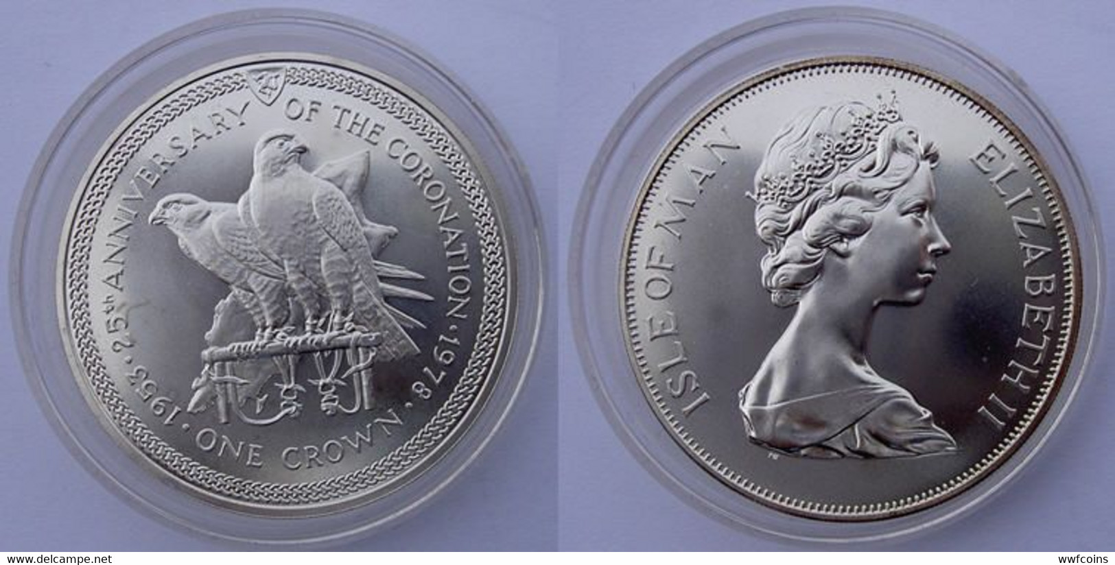 ISLE OF MAN 1 C 1978 ARGENTO SILVER MALE AND FEMALE OF PEREGRINE FALCON MILLENNIUM OF CORONATION PESO 28,28g TITOLO 0,92 - Isle Of Man