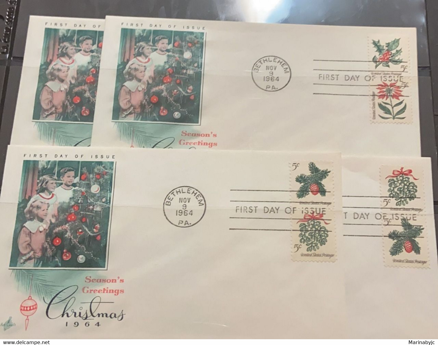 SP) 1964 UNITED STATES, CHRISTMAS FDC, CHRISTMAS SYMBOLS, SET OF 4 COVERS, XF - Andere & Zonder Classificatie