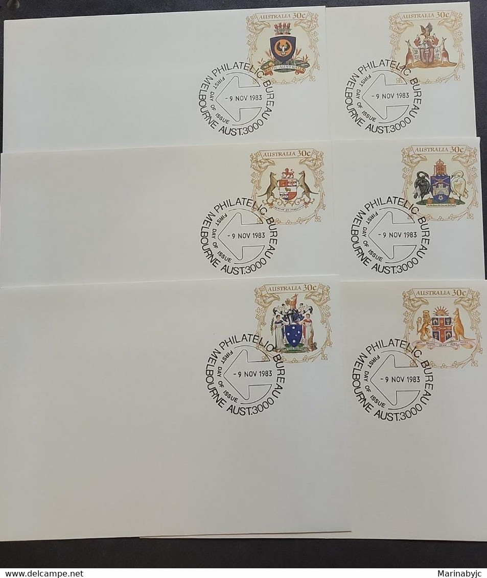 P) 1983 AUSTRALIA, COAT OF ARMS, SET OF 6 POSTAL STATIONERY, MELBOURNE CANCELLATION, MNH - Other & Unclassified