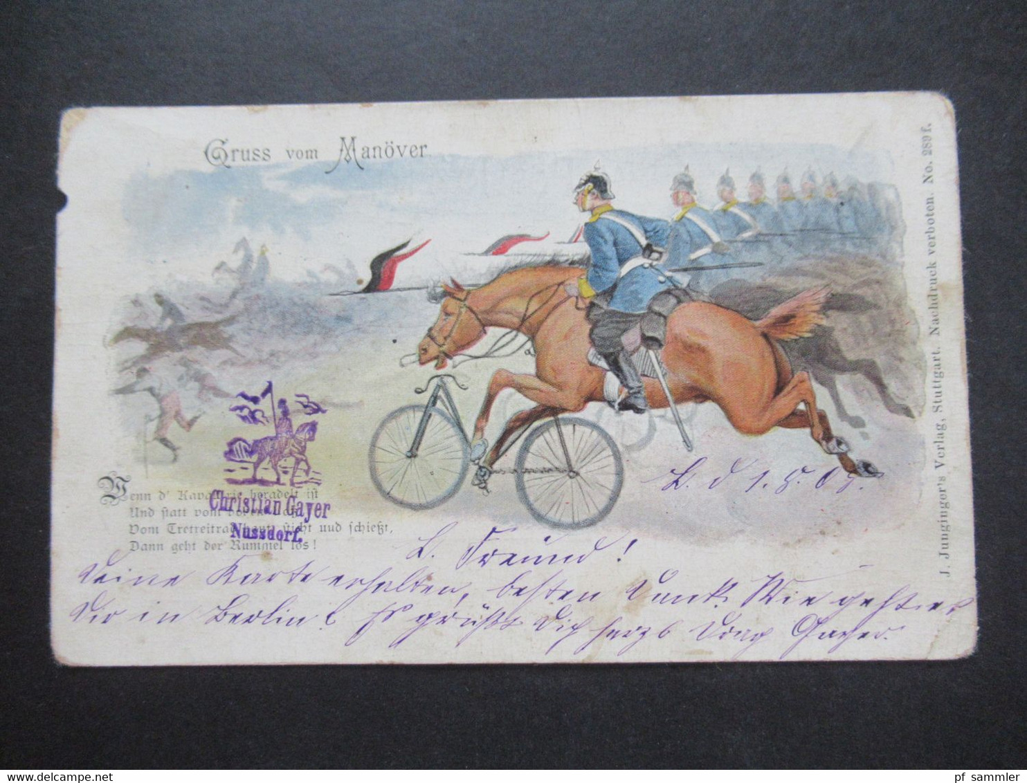 Künstler AK Um 1900 Reiterstaffel Gruss Aus Dem Manöver Stempel Soldat Zu Pferde Christian Gayer Nussdorf - Manoeuvres