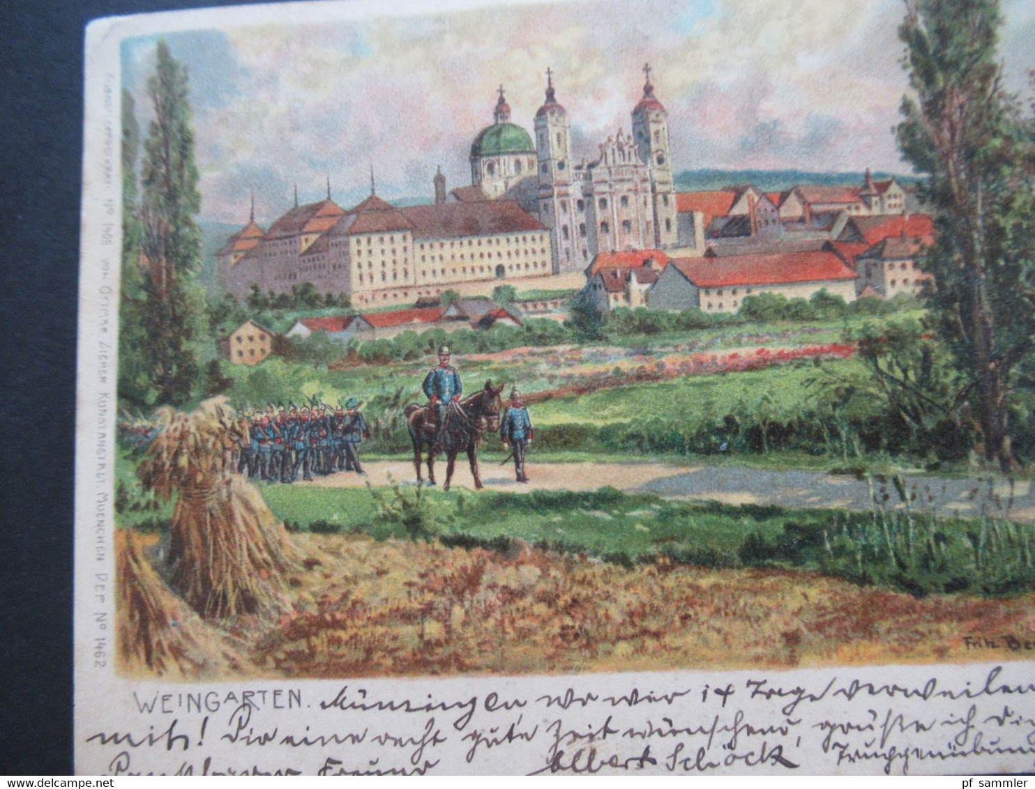 DR 1905 Künstler AK Weingarten Soldaten / Truppe Beim Marschieren Verlag Ottmar Zieher Nach St. Georgen (Schwarzwald) - Maniobras