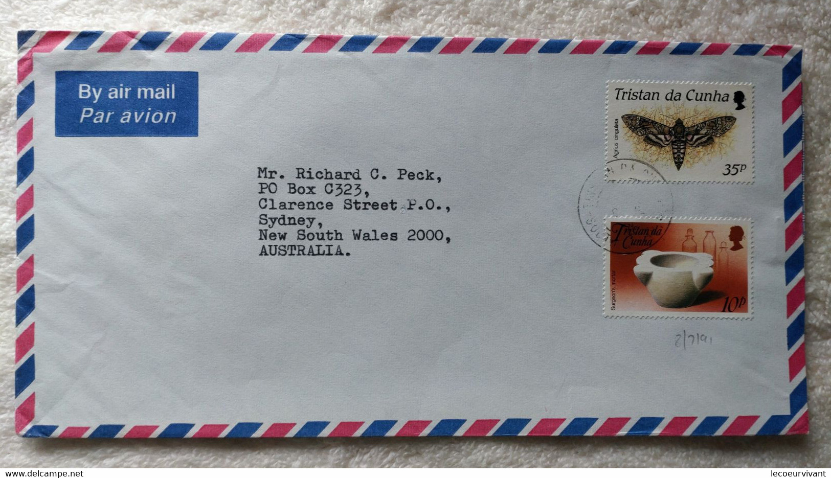 1991 Tristan Da Cunha Airmail Cover To Australia 35p Butterfly & 10p Surgeon's Mortar - Tristan Da Cunha