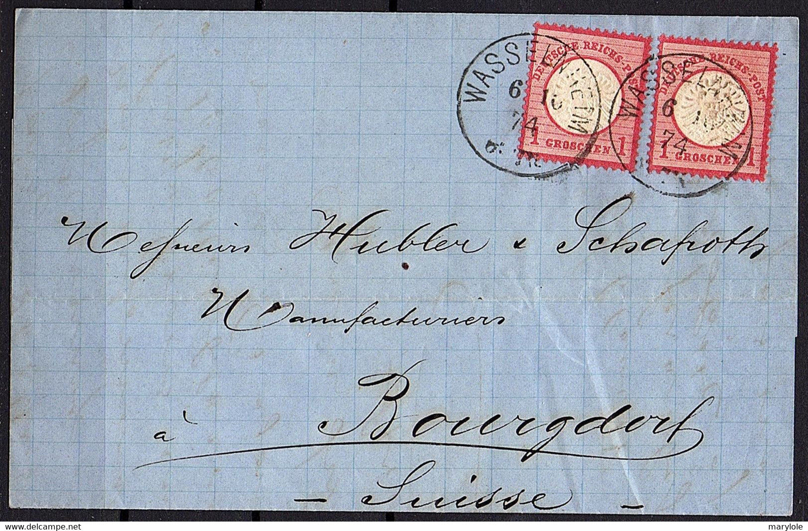 Deutsches Reich -1874- Lettre Départ De Wasselonne Avec Cachet Allemand Sur 2 Timbres " Empire " N° 19  Pour La Suisse - Briefe U. Dokumente