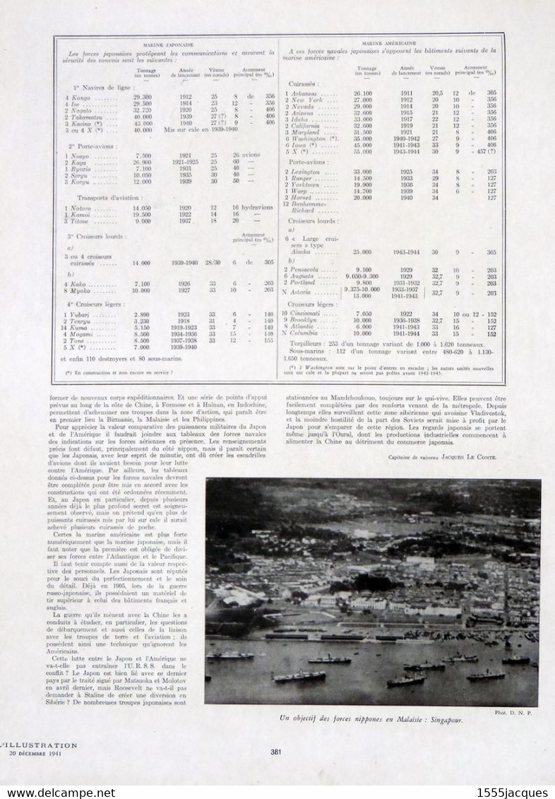 L'ILLUSTRATION N° 5154 20-12-1941 SINGAPOUR NAMSHEE GUAM MIDWAY OKA DUGNY ARNOUVILLE MOZART HUGO COTONOU