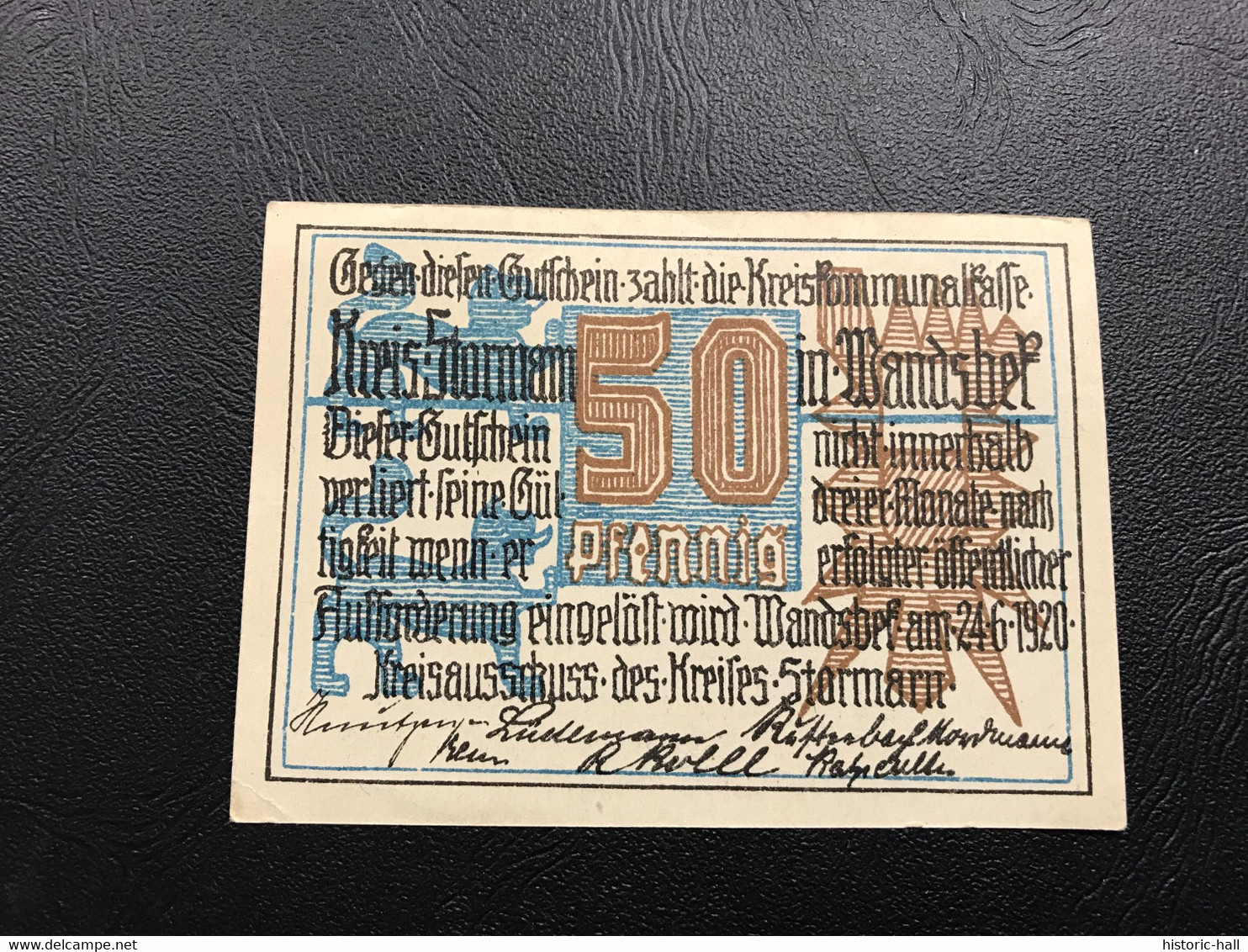 Notgeld - Billet Necéssité Allemagne - 50 Pfennig - Stormarn - 24 Juin 1920 - Ohne Zuordnung