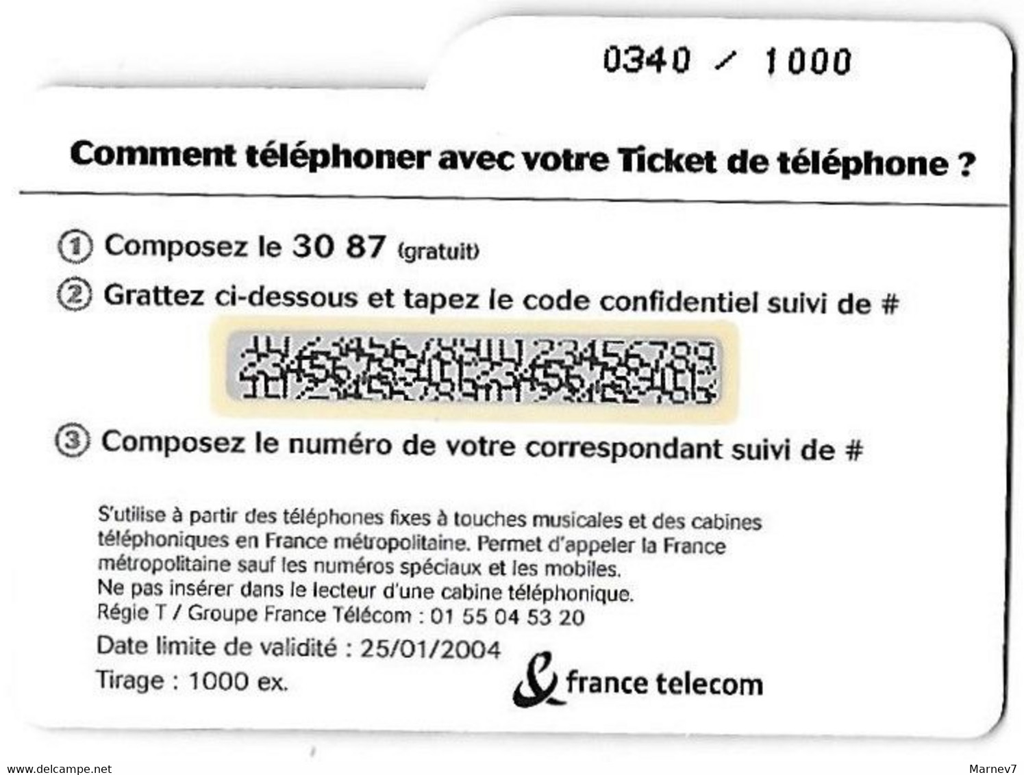 Télécarte - TICKET De Téléphone - HOUILLES Janvier 2003 - Salon International  - France Télécom - Numéroté - Telephones