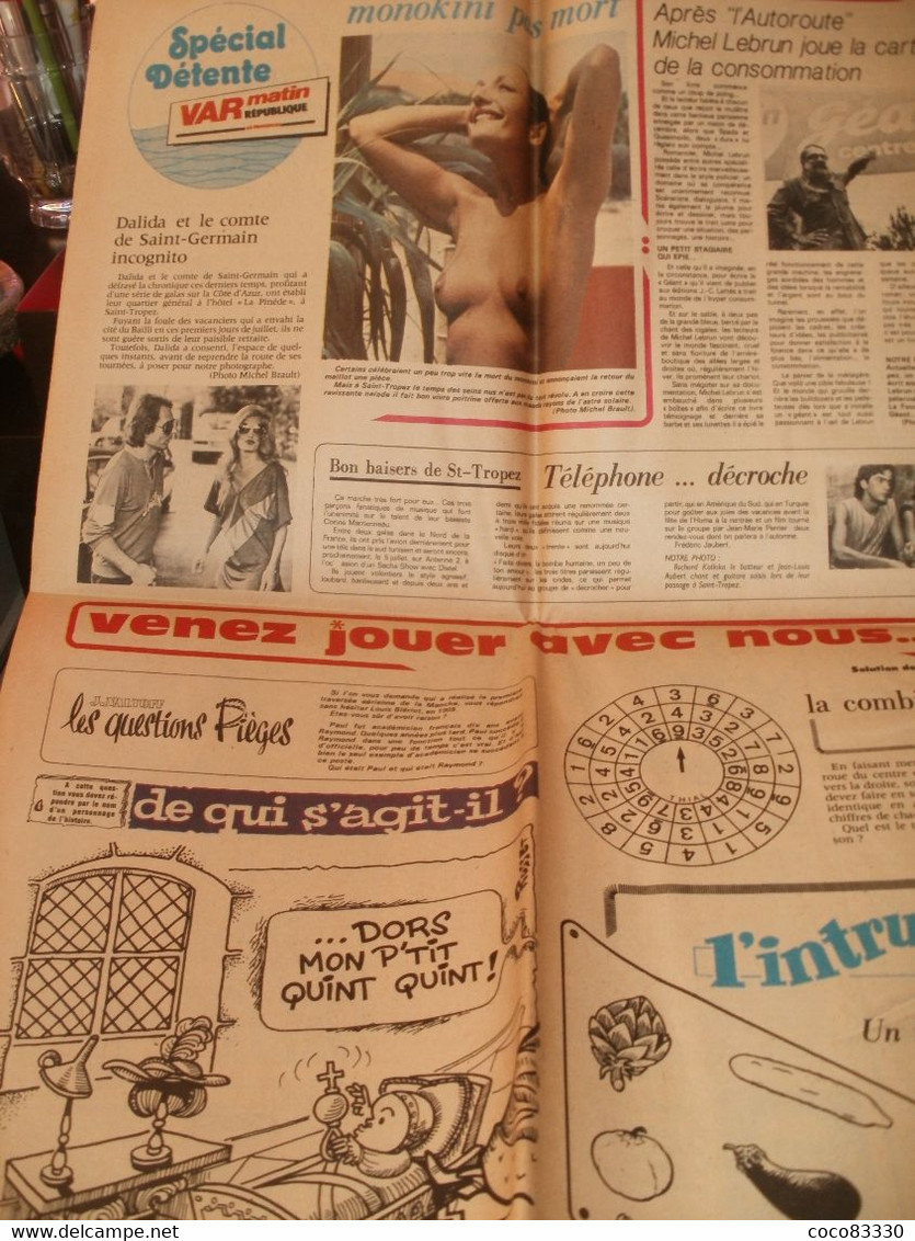 Dalida Dos De  Couverture Journal Var Matin De 1979+telephone+monokini - 1950 - Oggi