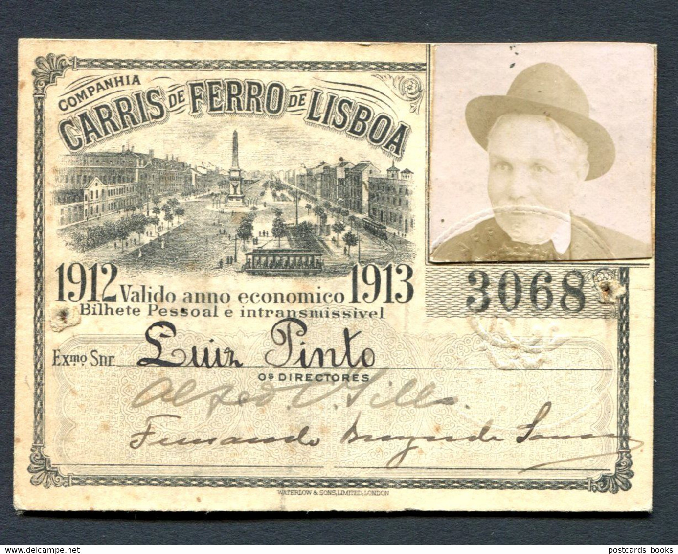 1912 Passe COMPANHIA Cª CARRIS De FERRO LISBOA 1ano 1912-1913. Old Season Pass Ticket TRAM Portugal - Europe