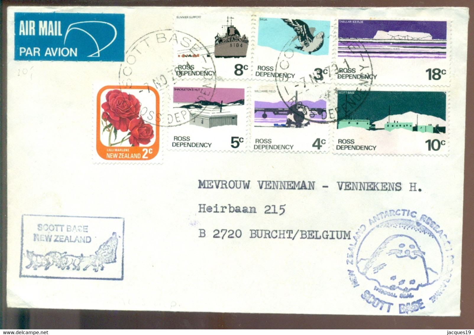 Ross Dependency 1979 Airmail Cover From Scott Base (Cancels) To Belgium With Scott # L9-L14 Complete - Briefe U. Dokumente