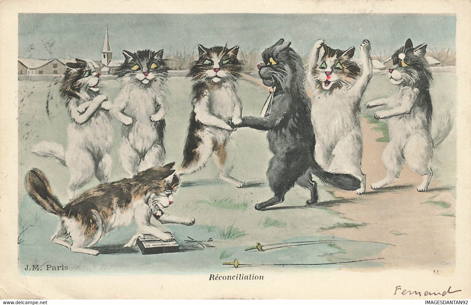 ILLUSTRATEUR #35208 MAURICE BOULANGER RECONCILIATION DUEL EPEE FLEURET ESCRIME CHAT CAT KATZE - Sonstige & Ohne Zuordnung