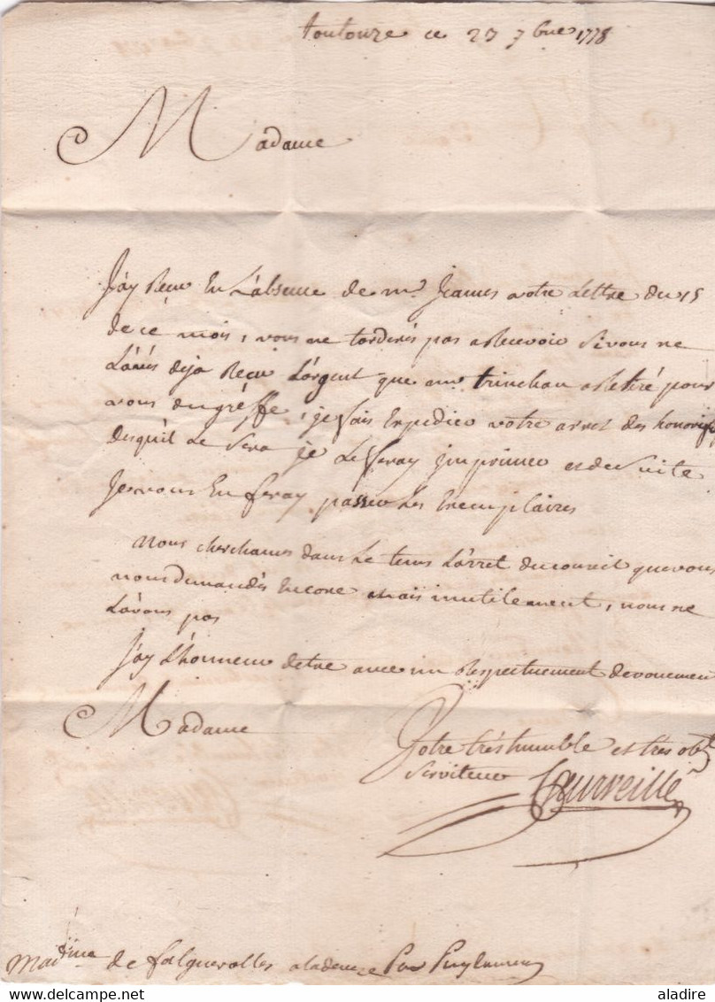 1778 - Marque Postale DE TOULOUSE Sur Lettre Pliée Avec Correspondance Vers La Devèze Près Sémalens Via Puylaurens, Tarn - 1701-1800: Vorläufer XVIII