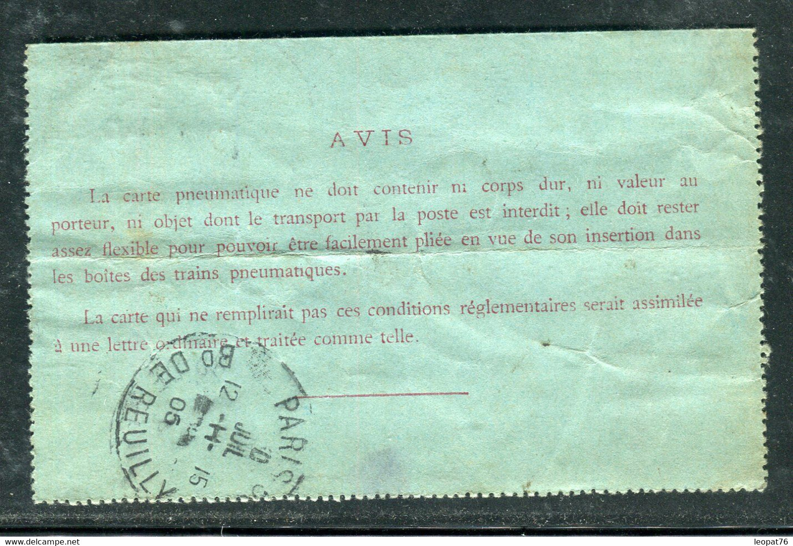 Pneumatique ( Carte Lettre ) De Paris Pour Paris En 1905 - Réf J 26 - Pneumatic Post