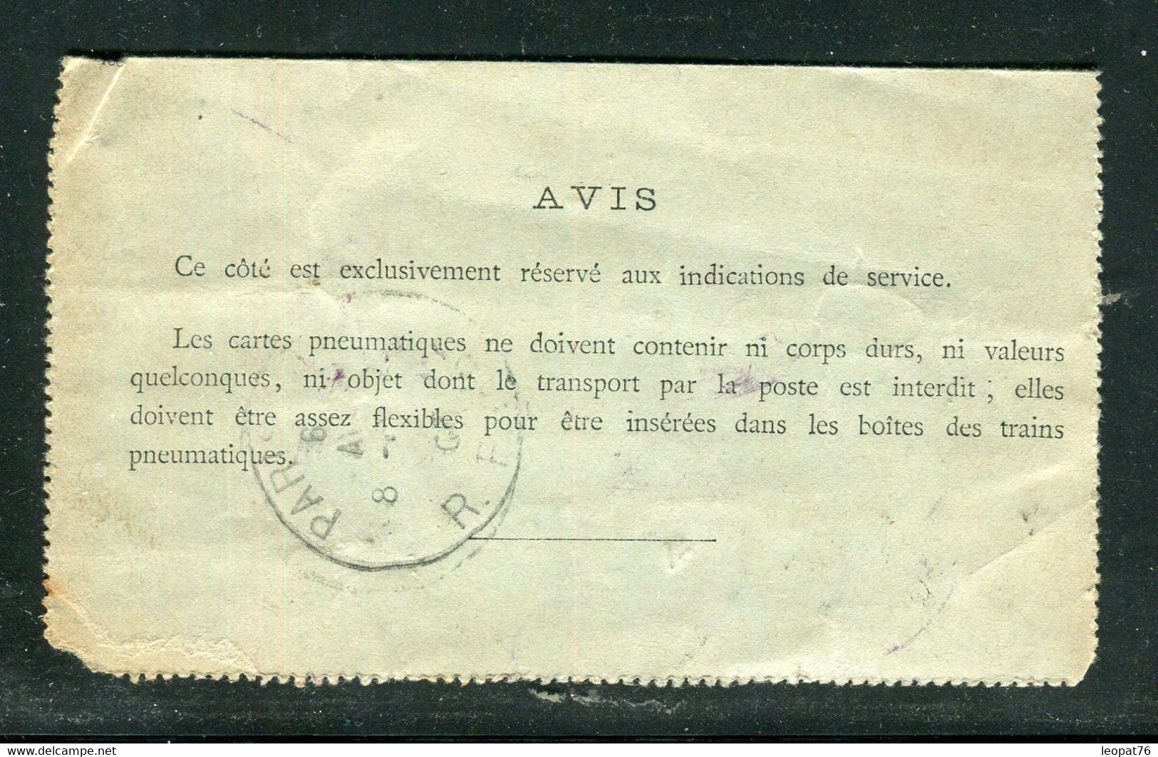 Pneumatique ( Carte Lettre) Surchargé Taxe Réduite 30ct De Paris Pour Paris En 1903 - Réf J 29 - Pneumatiques