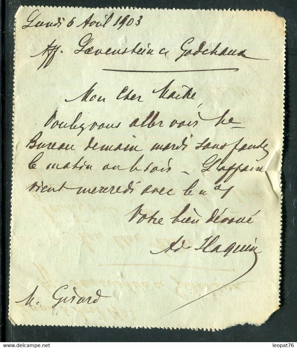 Pneumatique ( Carte Lettre) Surchargé Taxe Réduite 30ct De Paris Pour Paris En 1903 - Réf J 29 - Pneumatic Post