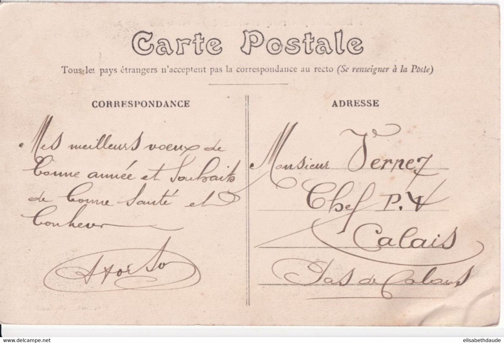 MAROC - 1912 - CARTE FM Du POSTE De BOU-ZNIKA ! => CALAIS - Bolli Militari A Partire Dal 1900 (fuori Dal Periodo Di Guerra)