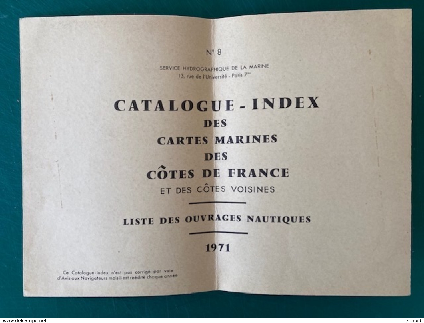 Catalogue Index Des Cartes Marines Des Cotes De France 1971 - Seekarten