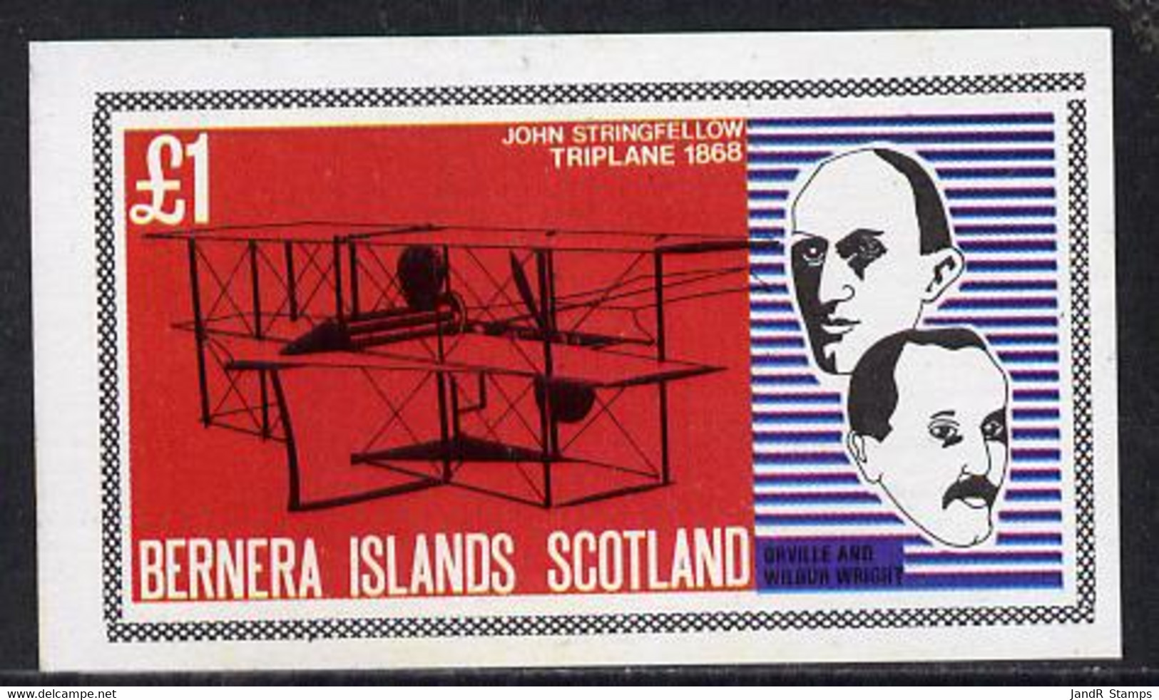 Bernera 1979 Flight Anniversary Of Wright Brothers (1868 Triplane) Imperf Souvenir Sheet (�1 Value) MNH - Local Issues