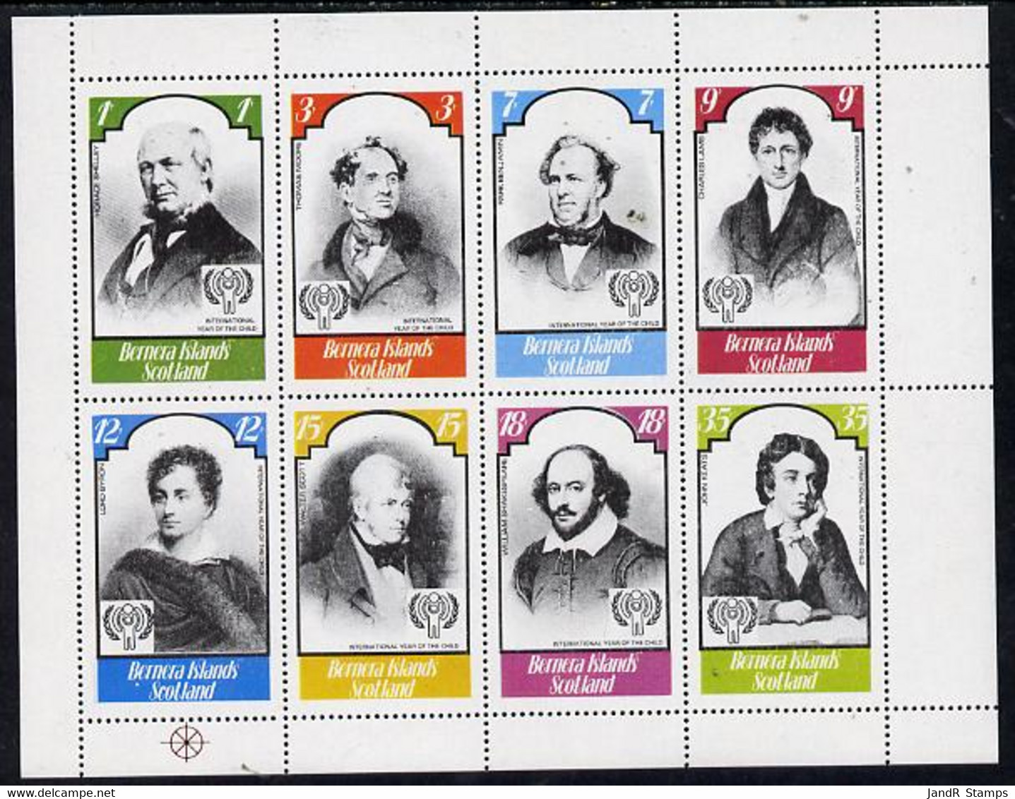 Bernera 1979 Int Year Of The Child - Writers (Shelley, Byron, Scott, Shakespeare, Keats Etc) Perf  Set Of 8 Values (1p T - Local Issues