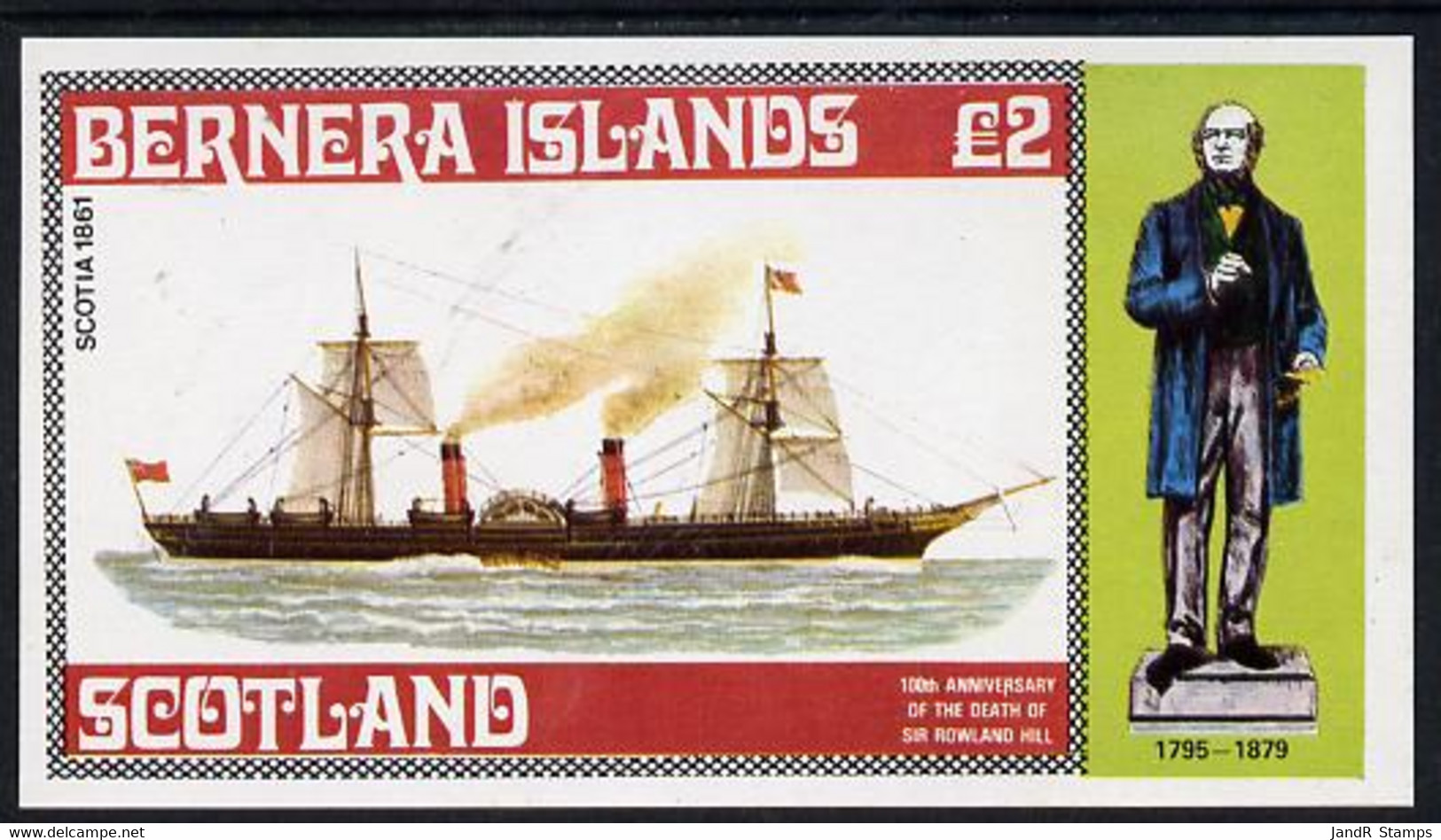Bernera 1979 Rowland Hill (Ships - Paddle Steamer Scotia) Imperf Deluxe Sheet (�2 Value) MNH - Local Issues