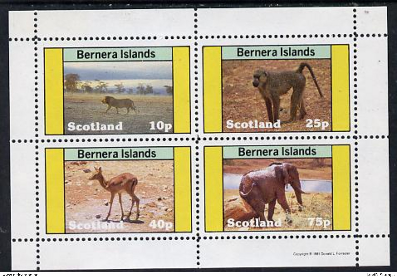 Bernera 1981 Animals (Lion, Monley, Deer & Elephant) Perf  Set Of 4 Values (10p To 75p) MNH - Local Issues