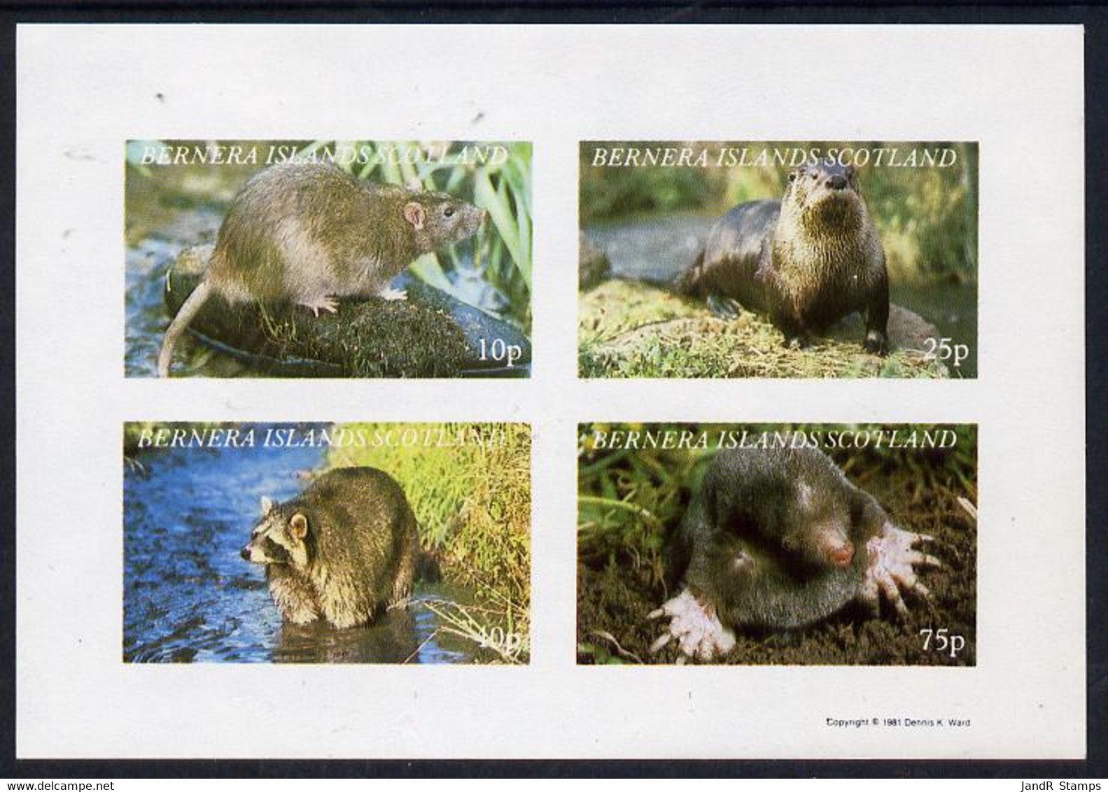 Bernera 1981 Animals (Otter, Rat, Mole) Imperf  Set Of 4 Values (10p To 75p) MNH - Local Issues