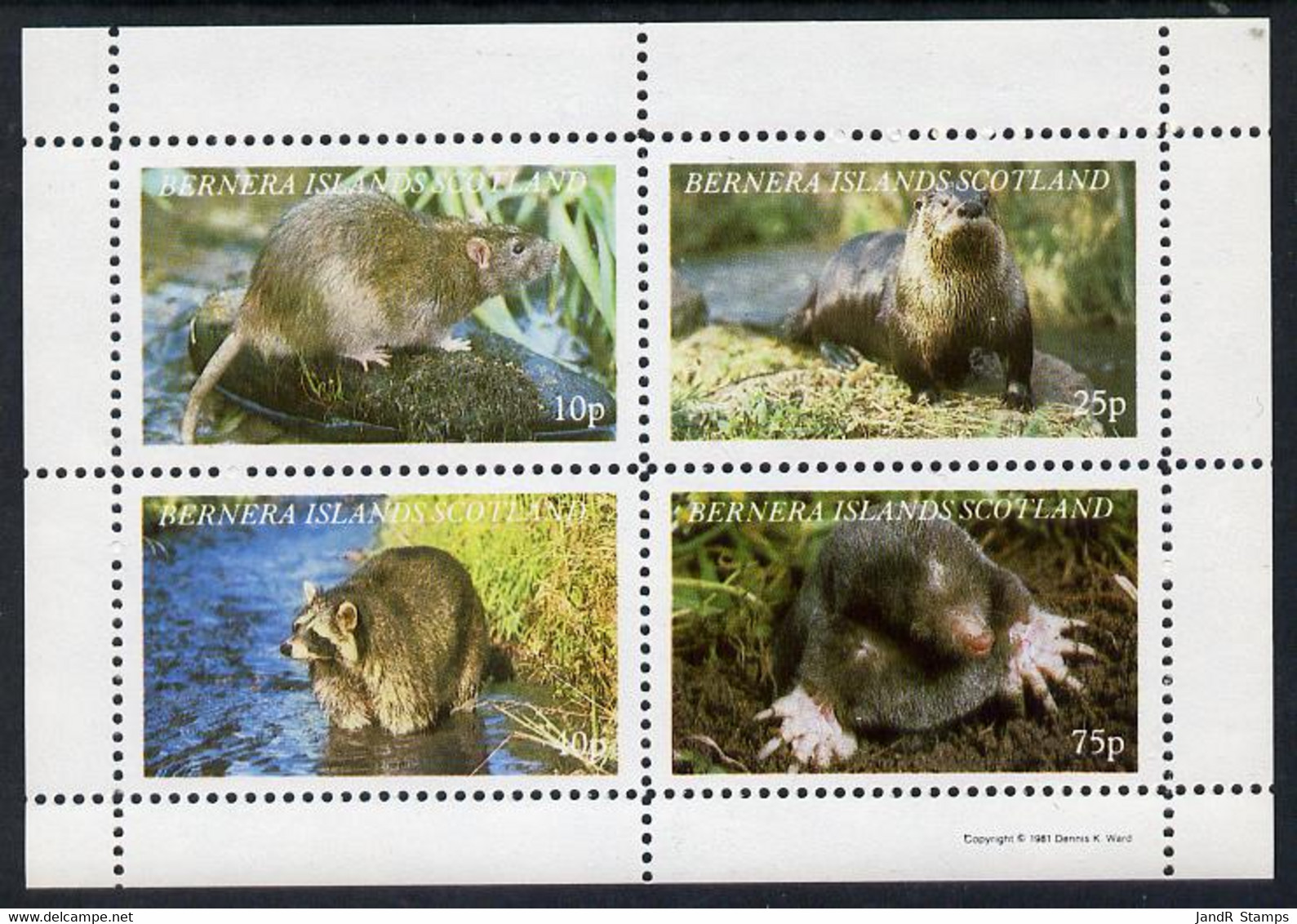 Bernera 1981 Animals (Otter, Rat, Mole) Perf  Set Of 4 Values (10p To 75p) MNH - Local Issues