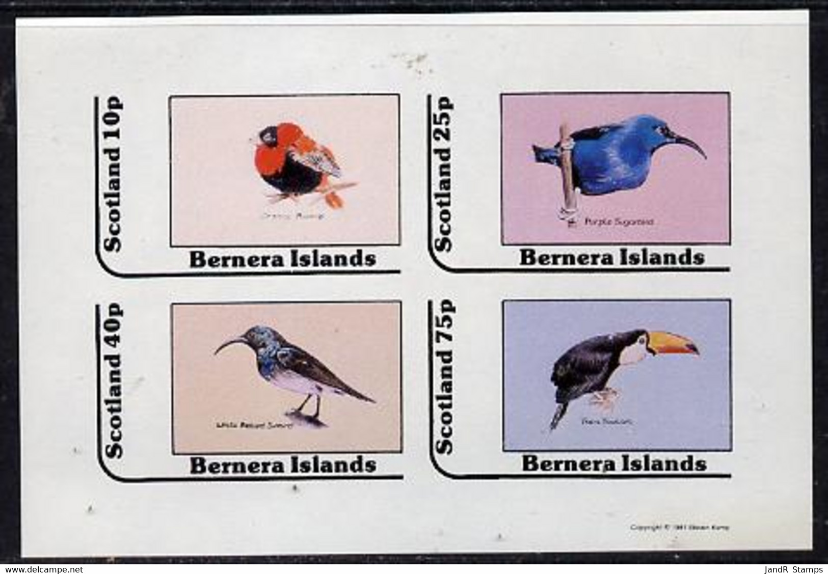 Bernera 1981 Birds #06 (Bishop, Sunbird, Sugarbird & Toucan) Imperf  Set Of 4 Values (10p To 75p) MNH - Local Issues