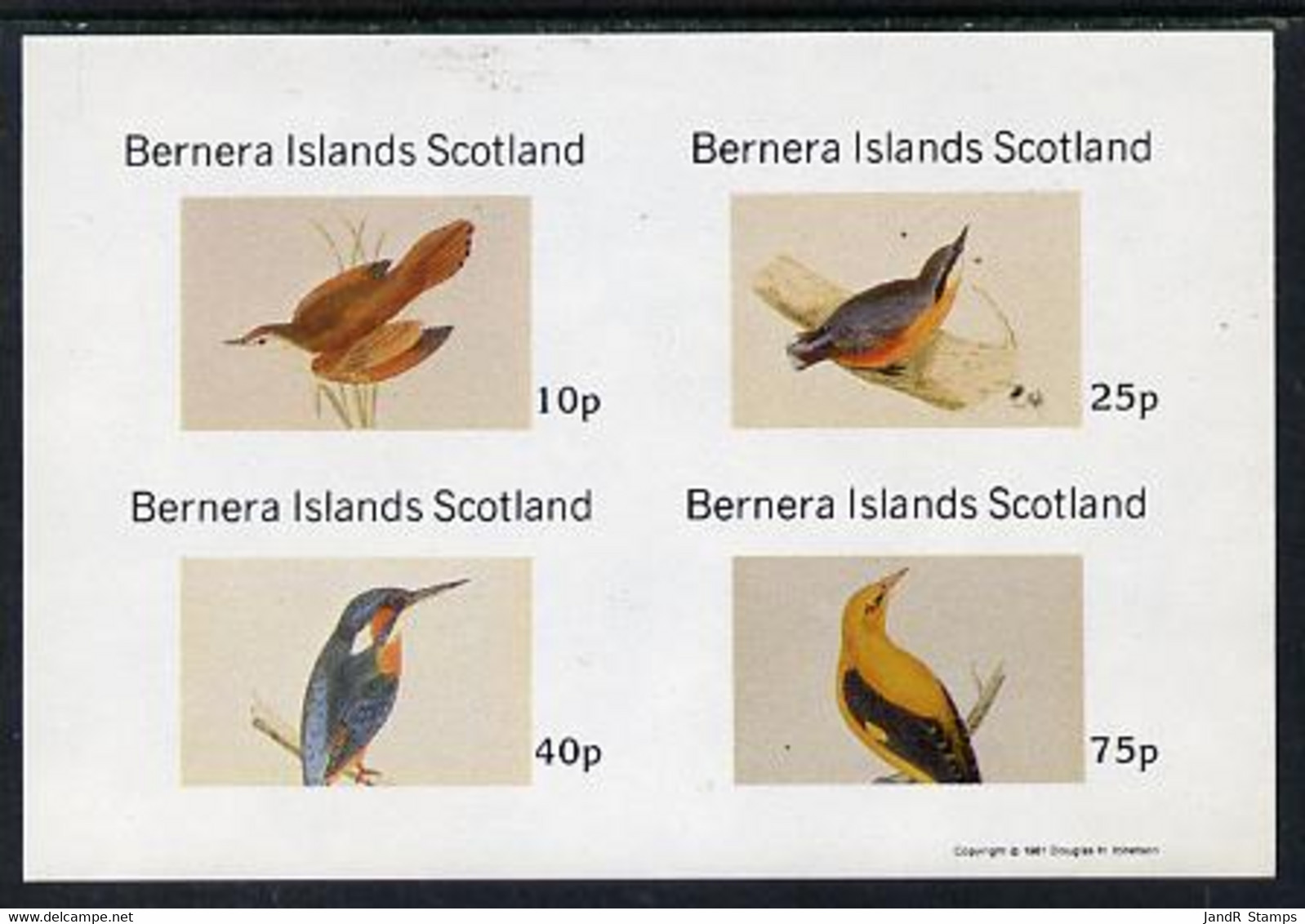 Bernera 1981 Birds #07 (Kingfisher, Nuthatch, Etc) Imperf  Set Of 4 Values (10p To 75p) MNH - Local Issues