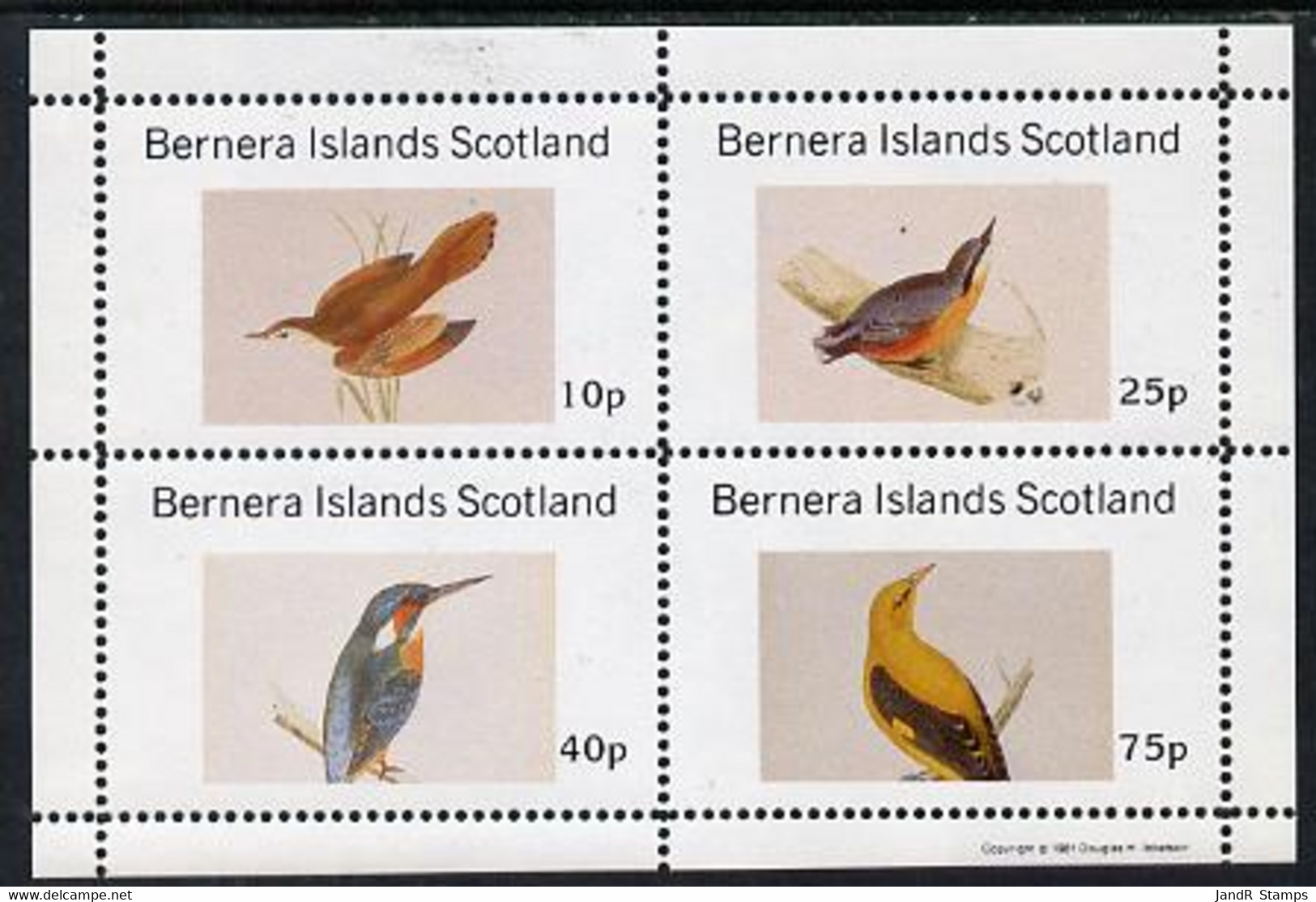 Bernera 1981 Birds #07 (Kingfisher, Nuthatch, Etc) Perf  Set Of 4 Values (10p To 75p) MNH - Local Issues