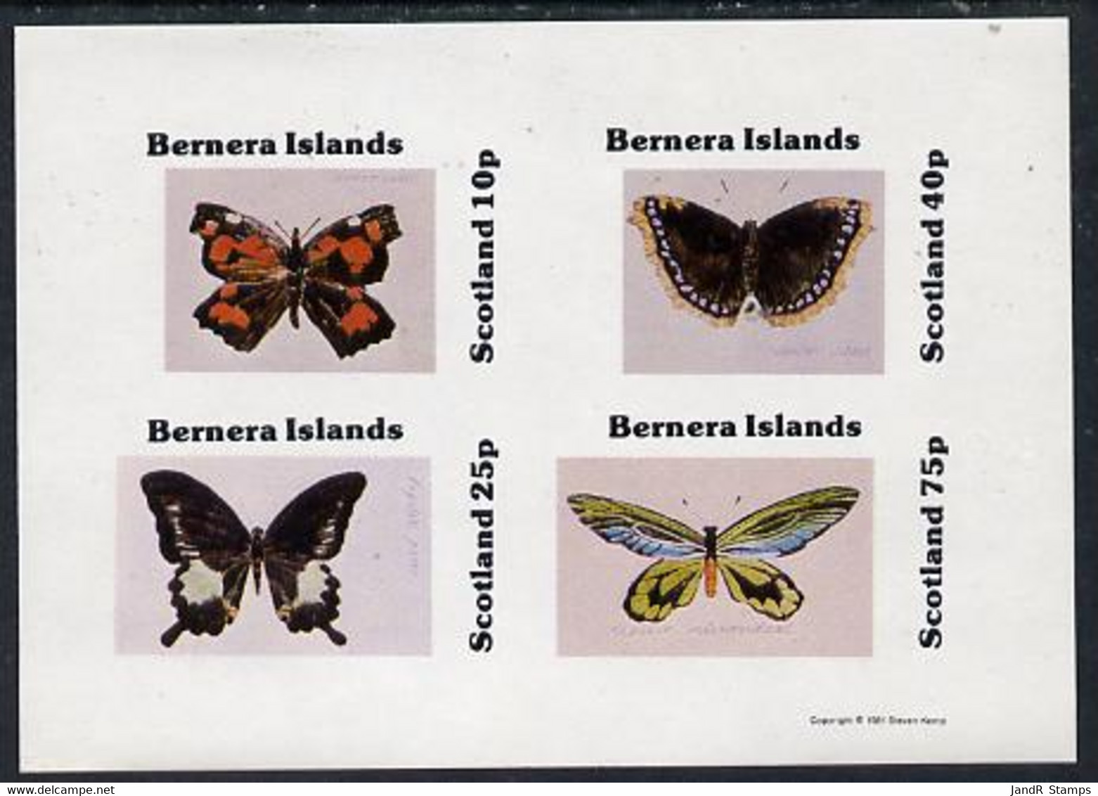 Bernera 1981 Butterflies Imperf  Set Of 4 Values (10p To 75p) MNH - Local Issues